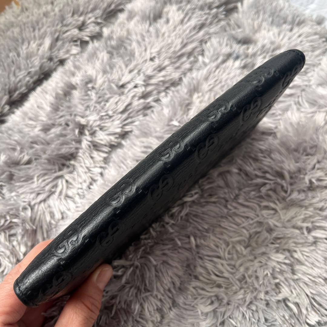 美品✨GUCCI シマ　三つ折り　長財布　ブラック　メンズ　GG柄