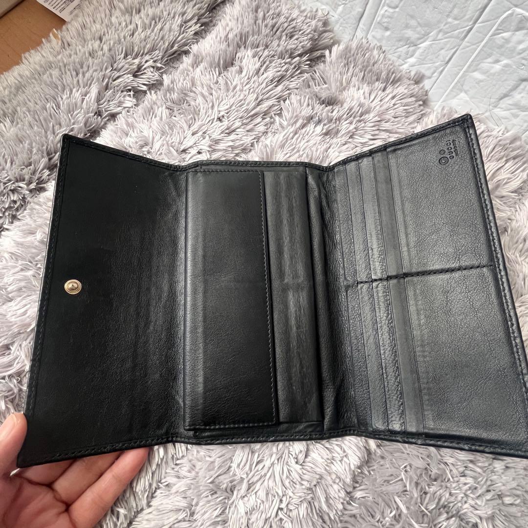 美品✨GUCCI シマ　三つ折り　長財布　ブラック　メンズ　GG柄