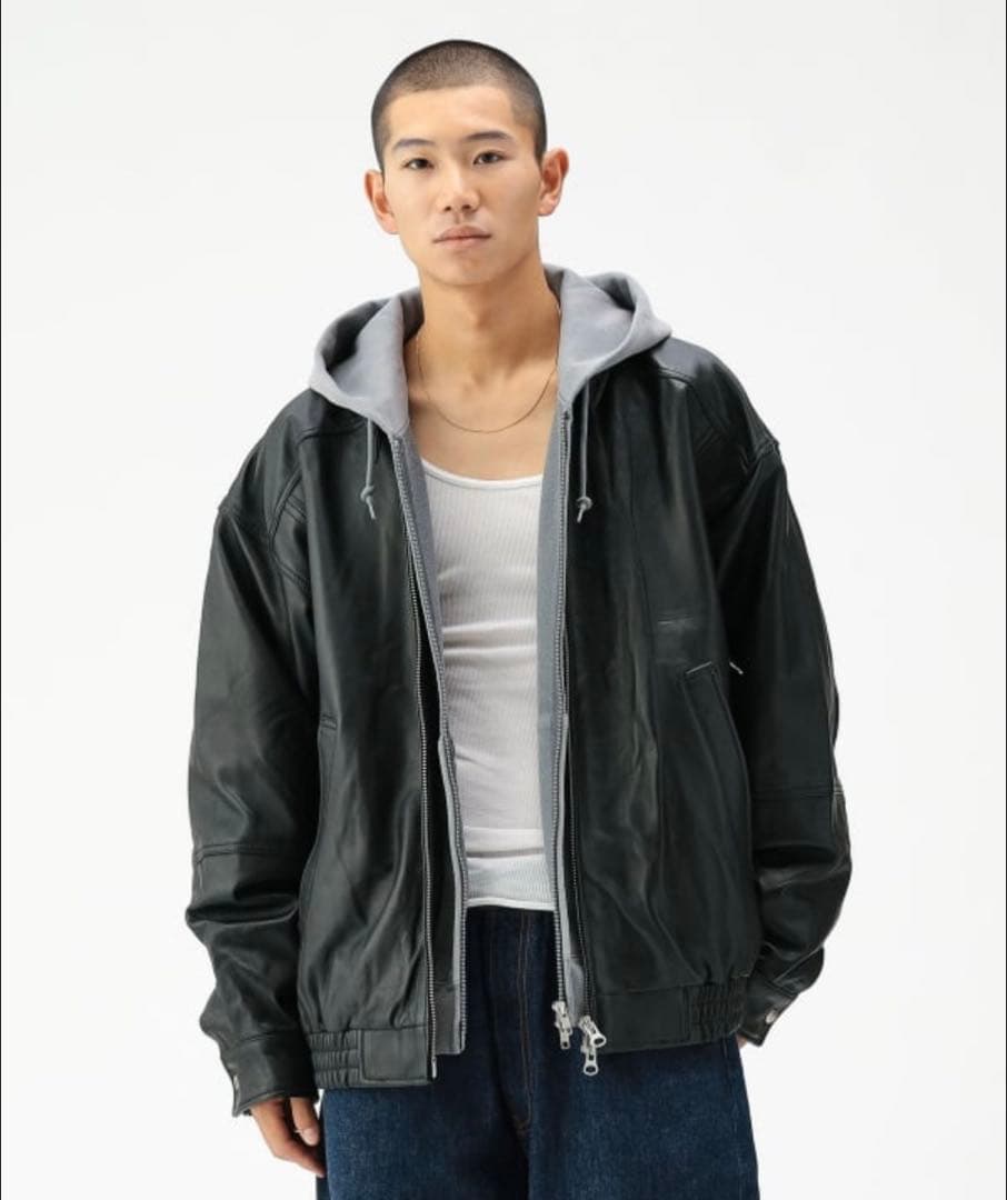 BEAMSワイドフィット 4ポケット レザー ブルゾン レザージャケット