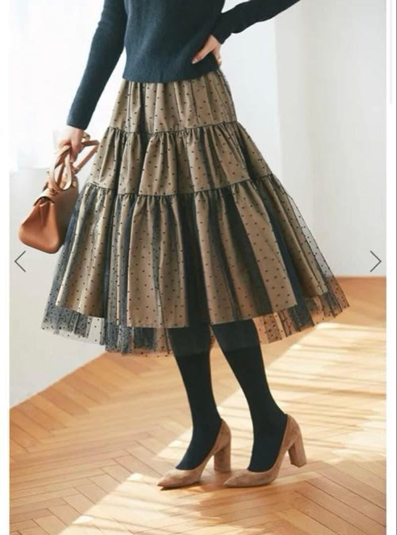 美品 SEVEN TEN フロッキードットチュールスカート