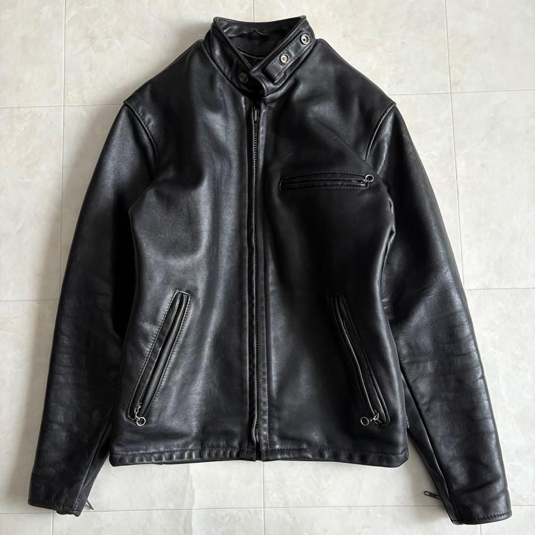 Schott 本革レザーシングルライダース 黒 36 カフェレーサー定番