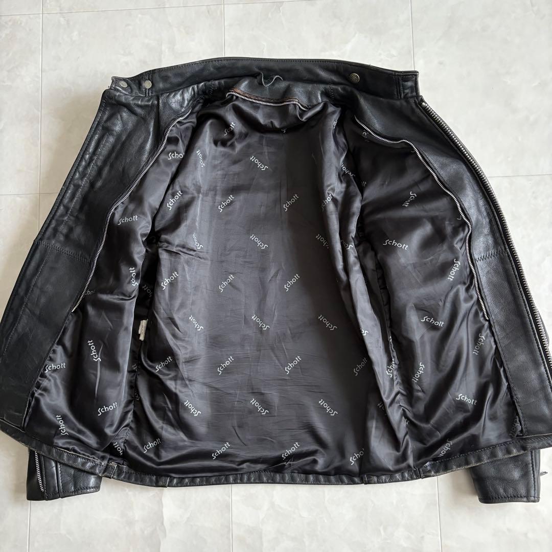 Schott 本革レザーシングルライダース 黒 36 カフェレーサー定番