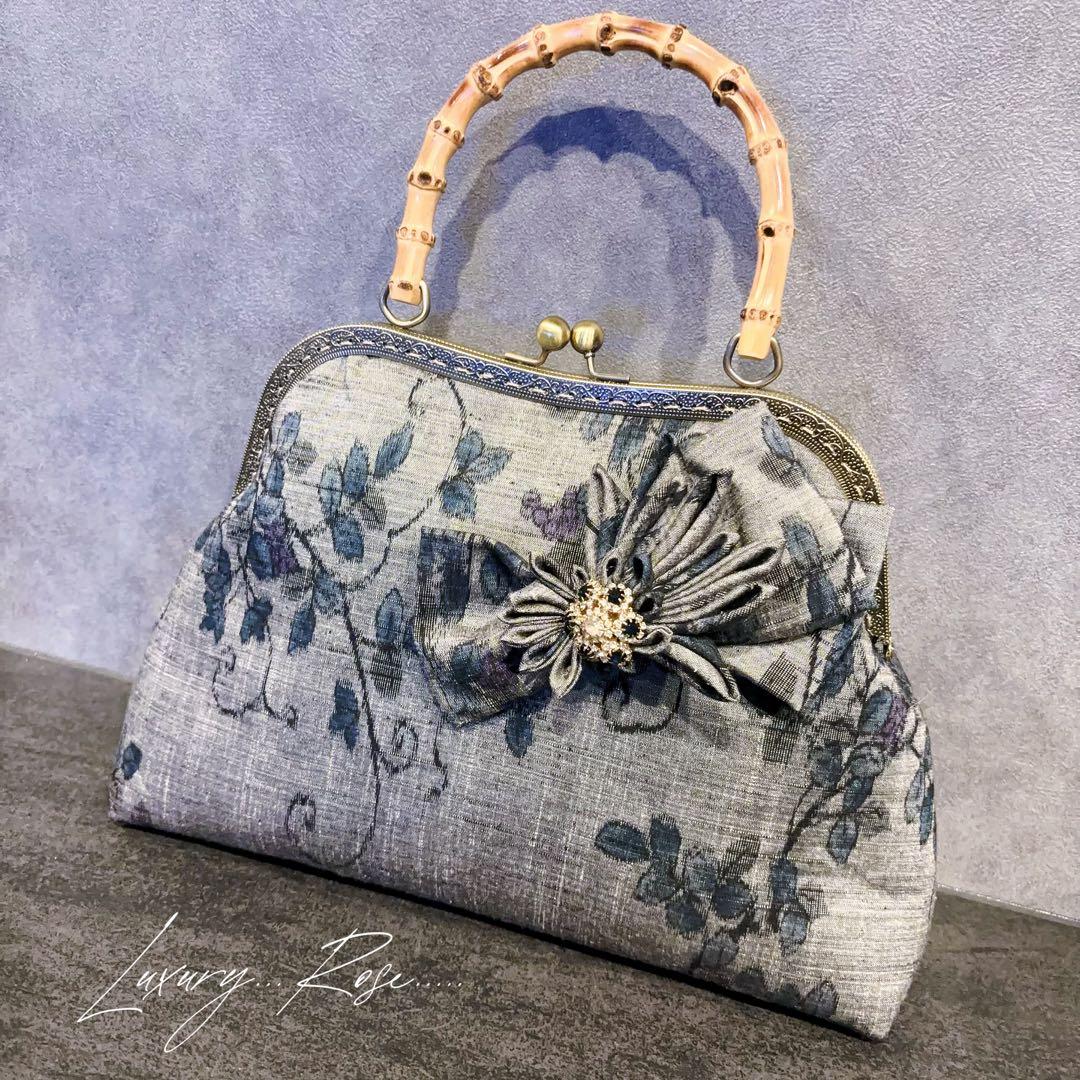 新作　和の心シリーズ洗練された大きめバンブー紬の優しい艶感つまみ細工飾りを添えて