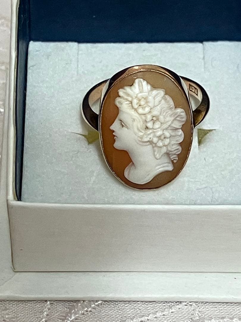 アンティーク　シェルカメオリング　9k
