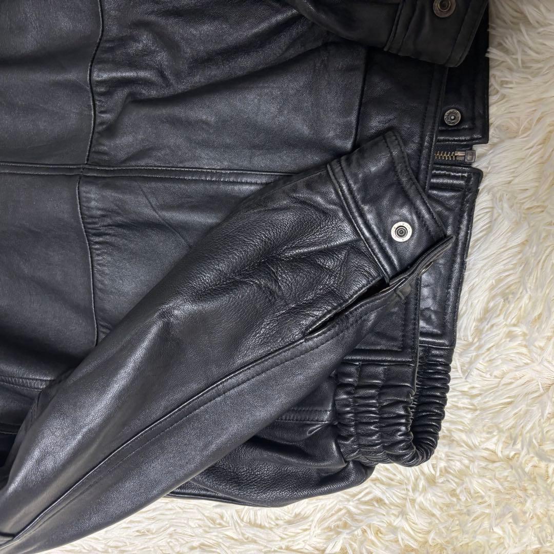 90's✨レザージャケット　本革　ジップブルゾン　ブラック　M 菅田将暉　襟付き