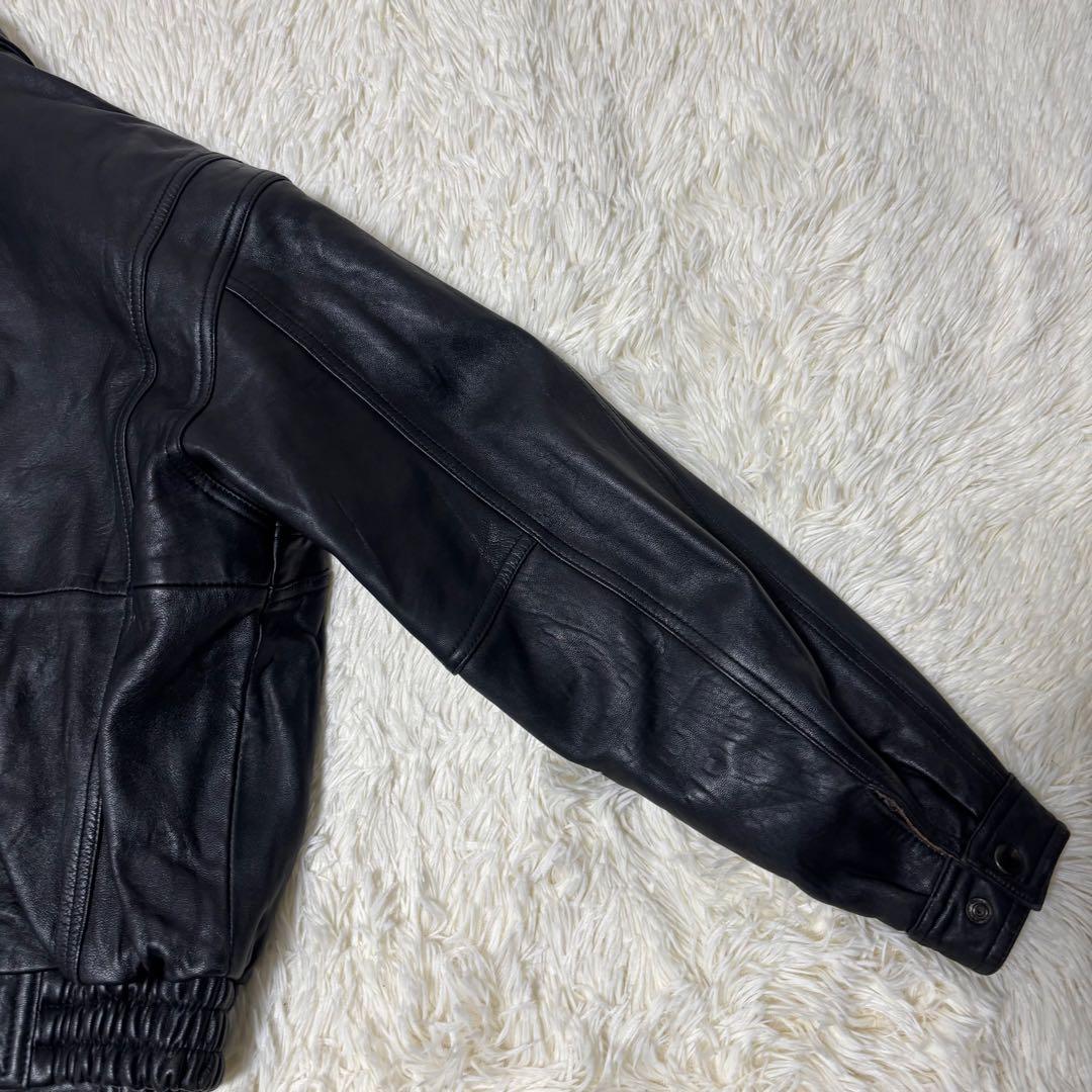 90's✨レザージャケット　本革　ジップブルゾン　ブラック　M 菅田将暉　襟付き