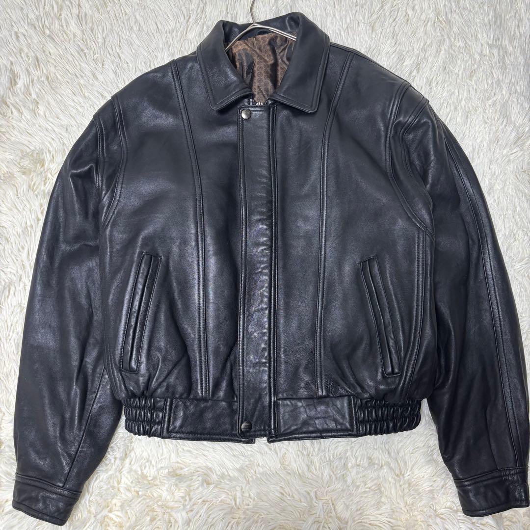 90's✨レザージャケット　本革　ジップブルゾン　ブラック　M 菅田将暉　襟付き