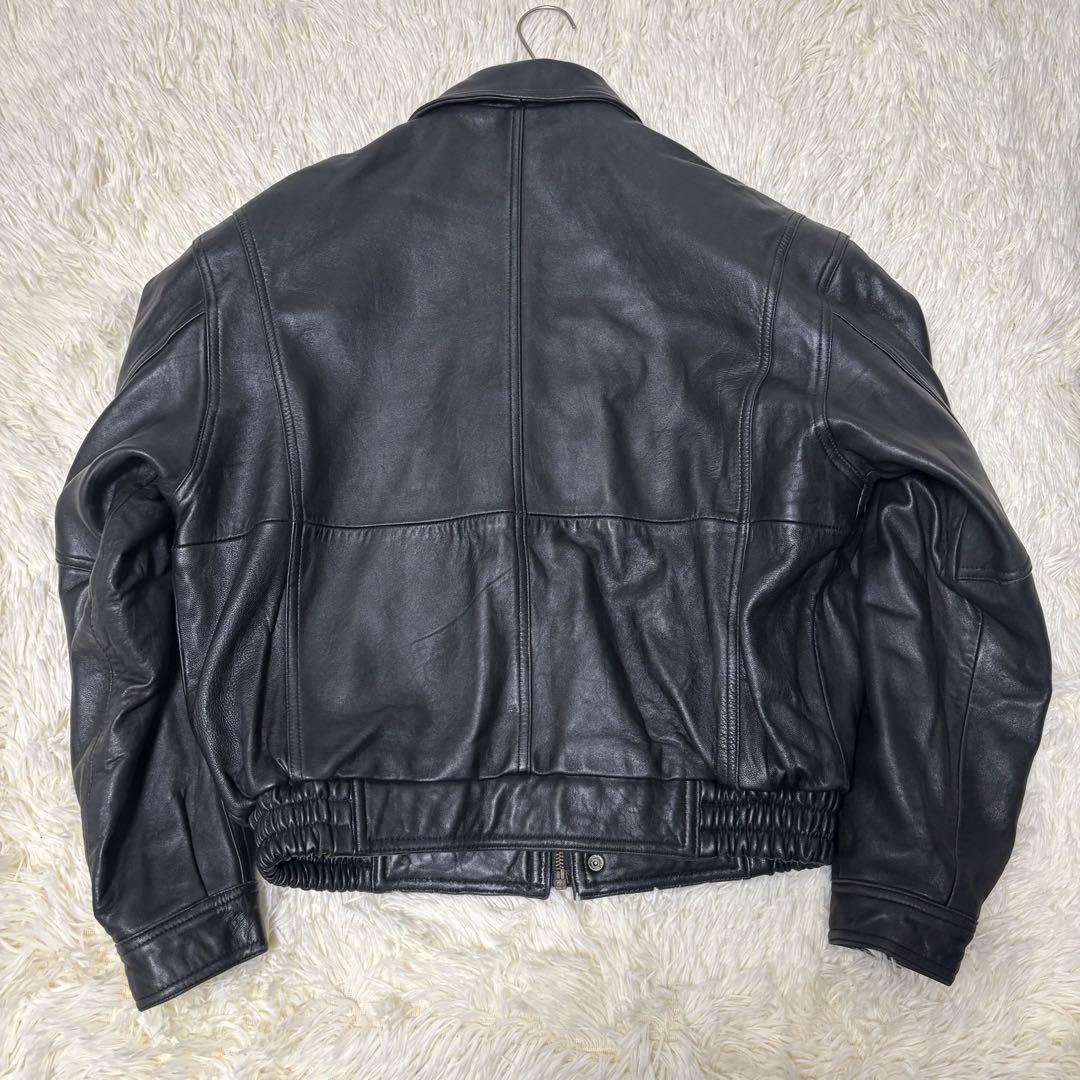 90's✨レザージャケット　本革　ジップブルゾン　ブラック　M 菅田将暉　襟付き