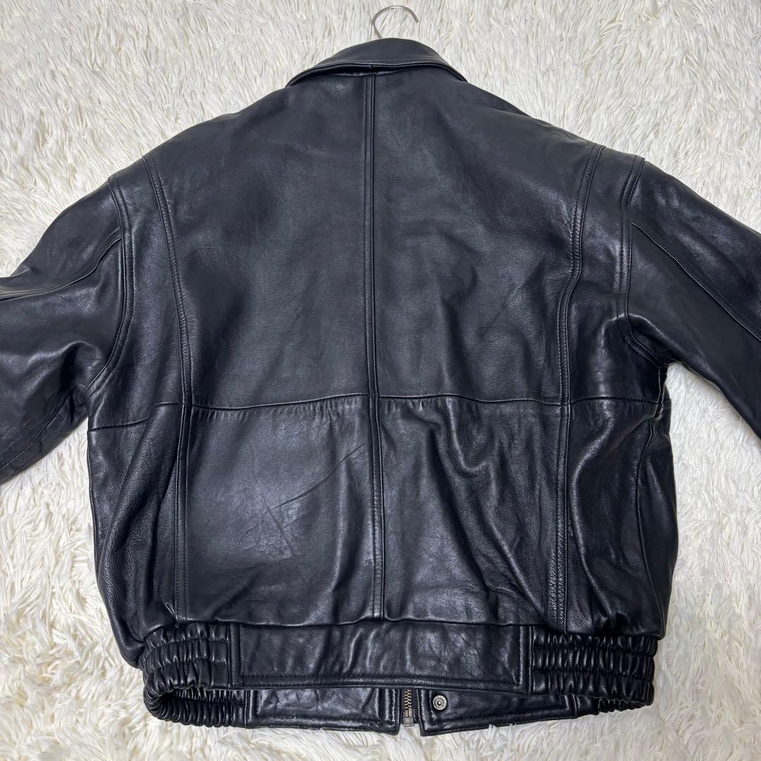 90's✨レザージャケット　本革　ジップブルゾン　ブラック　M 菅田将暉　襟付き