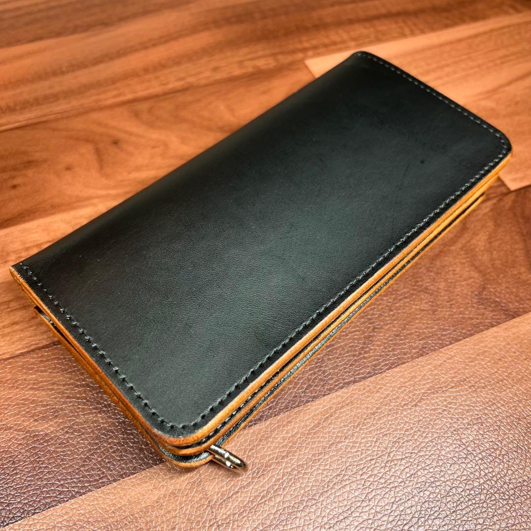 【トラッカーウォレット ロング 3層】 北米ステア　ブラック 茶芯 シルバー
