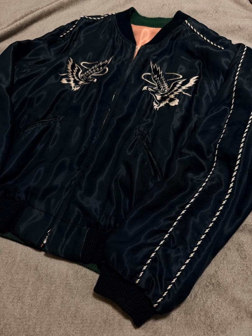 未使用近 ２面用 テーラー東洋 鷲 地図 日本限定 スカジャン レーヨン 美品