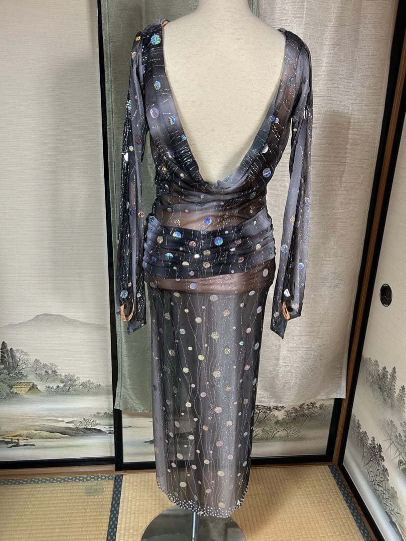 ✨️豪華オ―ダ―✨️社交ダンススタンダードドレス（Mサイズ）シースルーロングドレス
