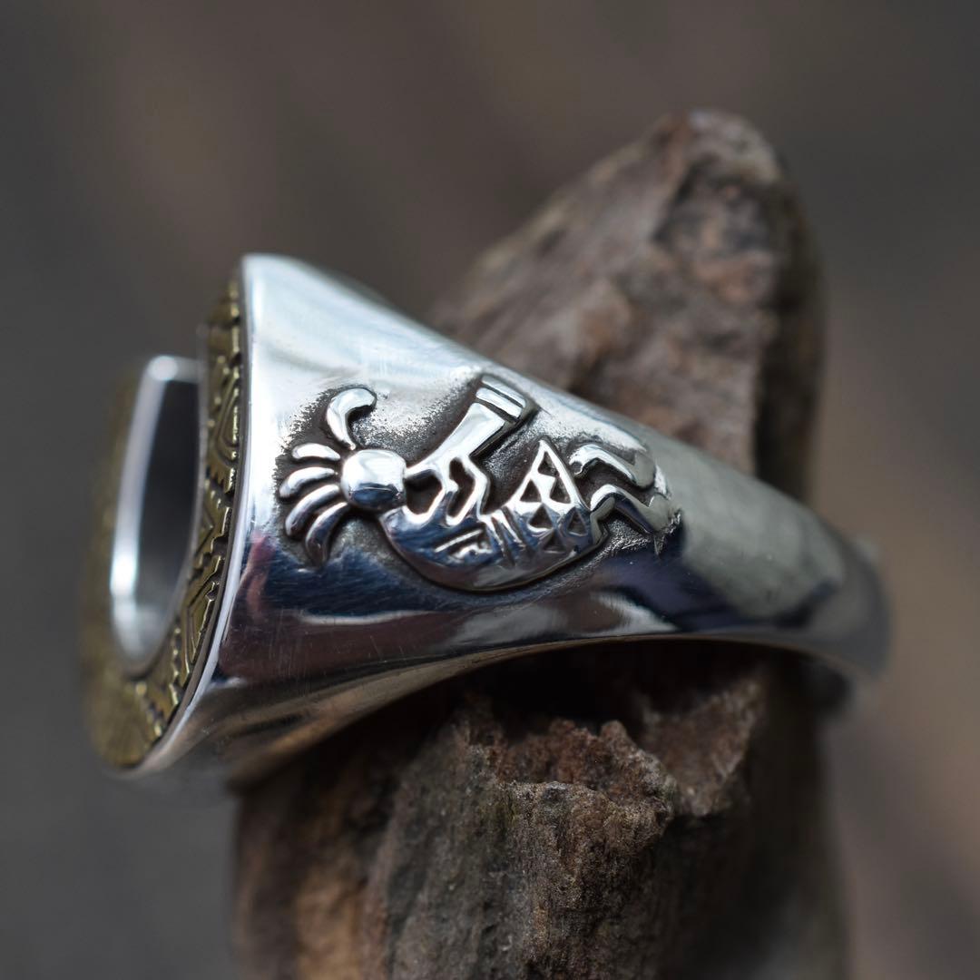 フリーサイズ シルバー925ホースシュー　ココペリ　インディアンジュエリー