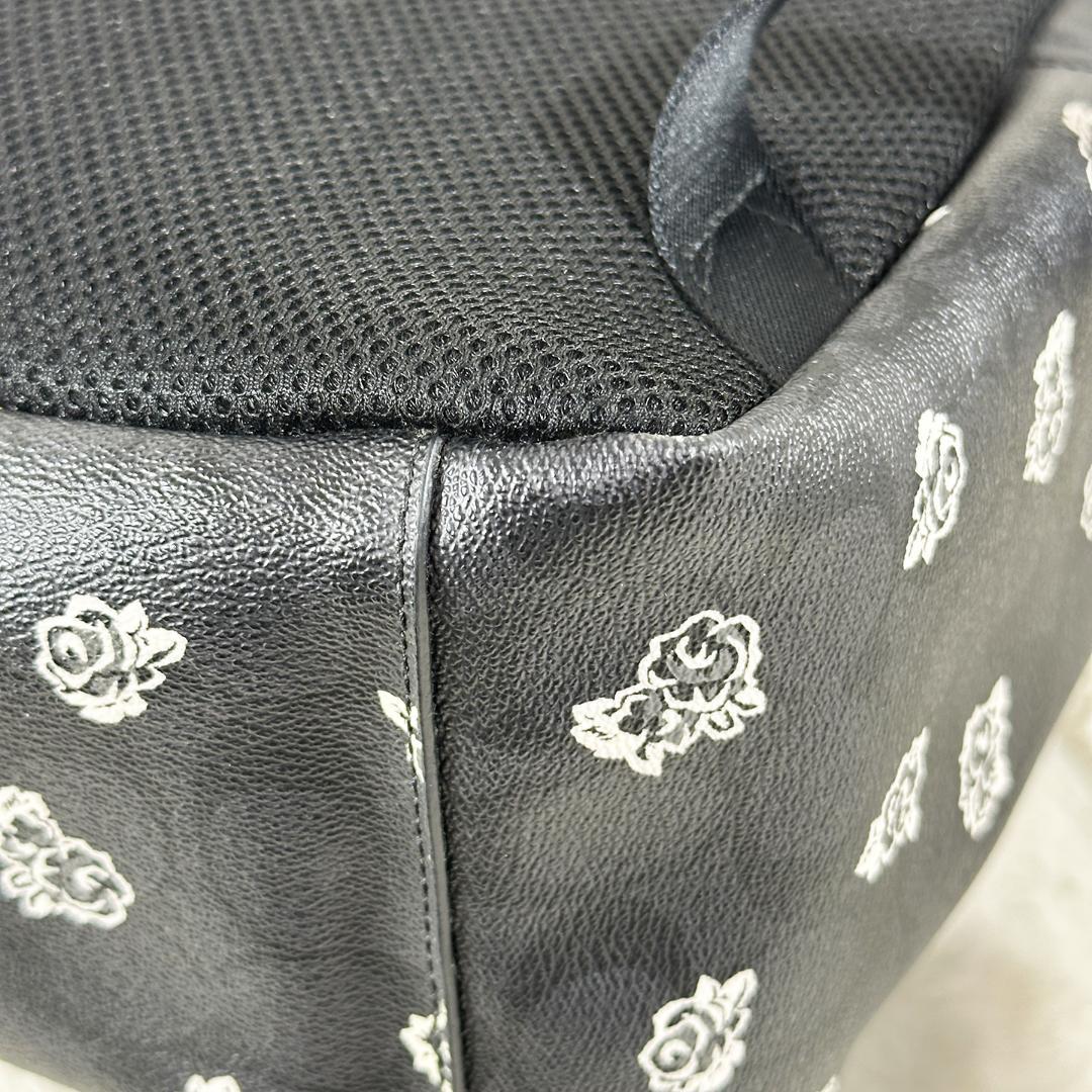 美品 COACH リュック F55970 レザー バラ柄 黒