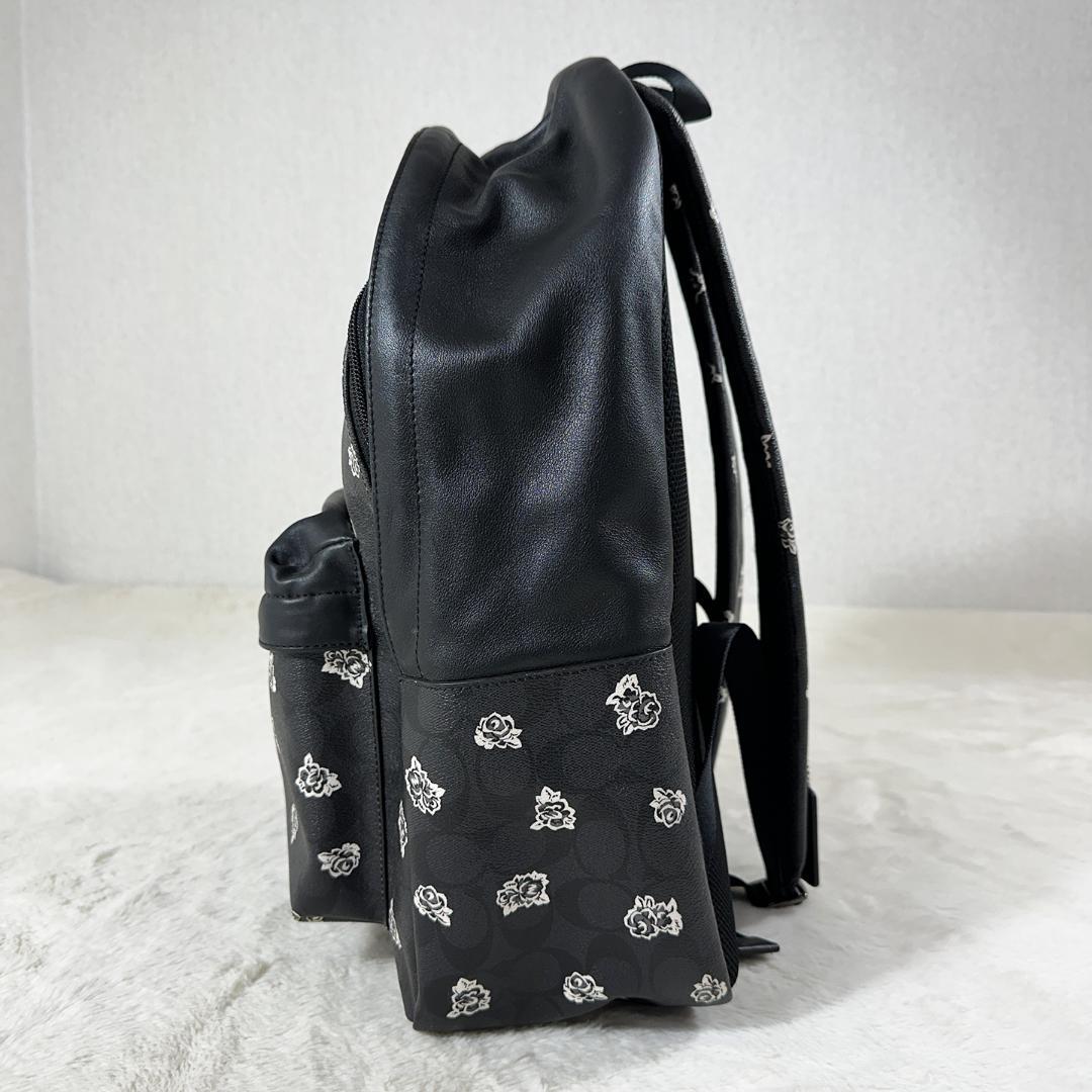 美品 COACH リュック F55970 レザー バラ柄 黒