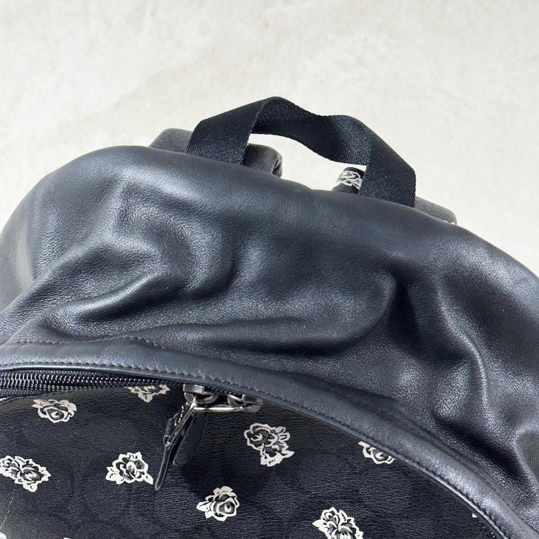 美品 COACH リュック F55970 レザー バラ柄 黒