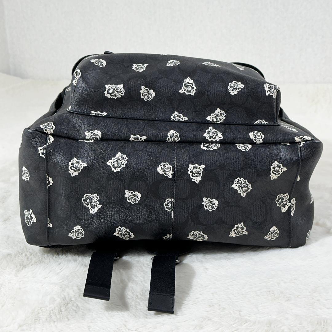 美品 COACH リュック F55970 レザー バラ柄 黒