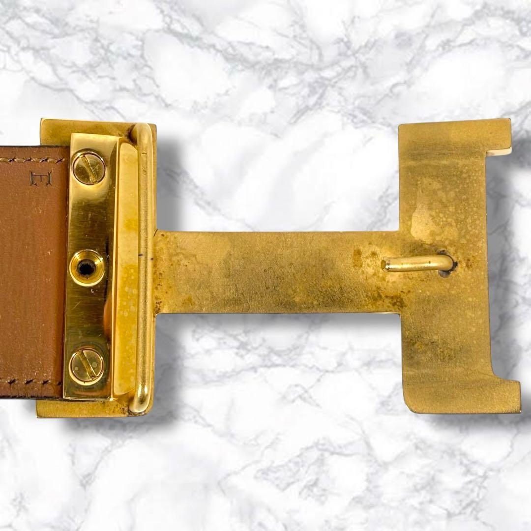 美品 エルメス ベルト コンスタンス ゴールド Hバックル メンズ