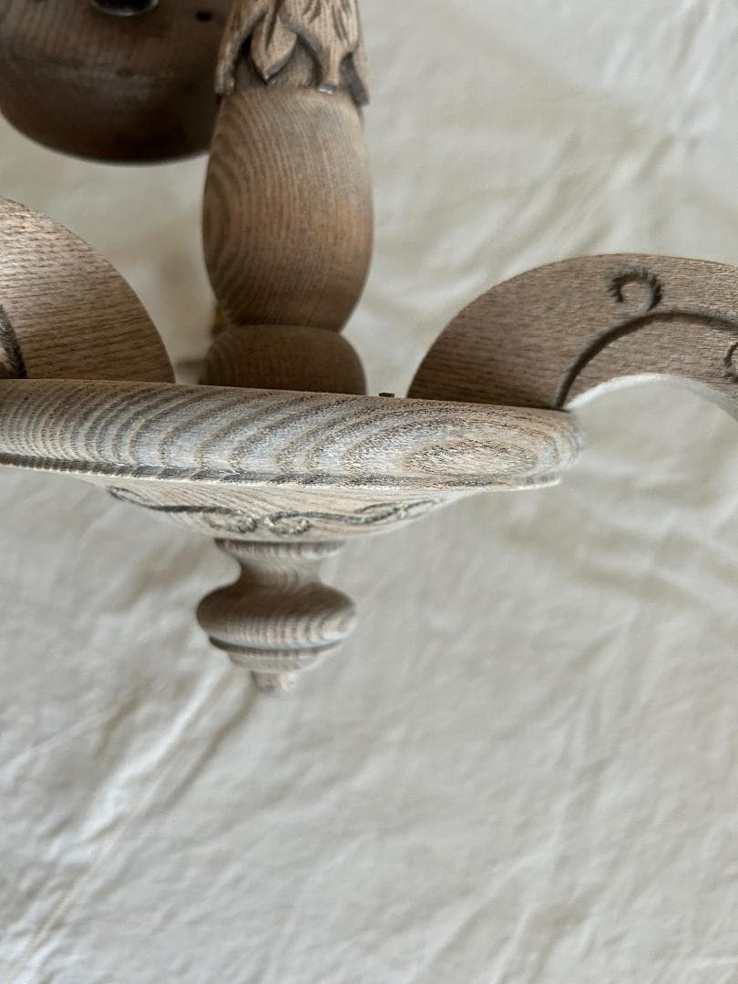 フランスアンティーク　木製シャンデリア　３灯　シャビー　店舗什器