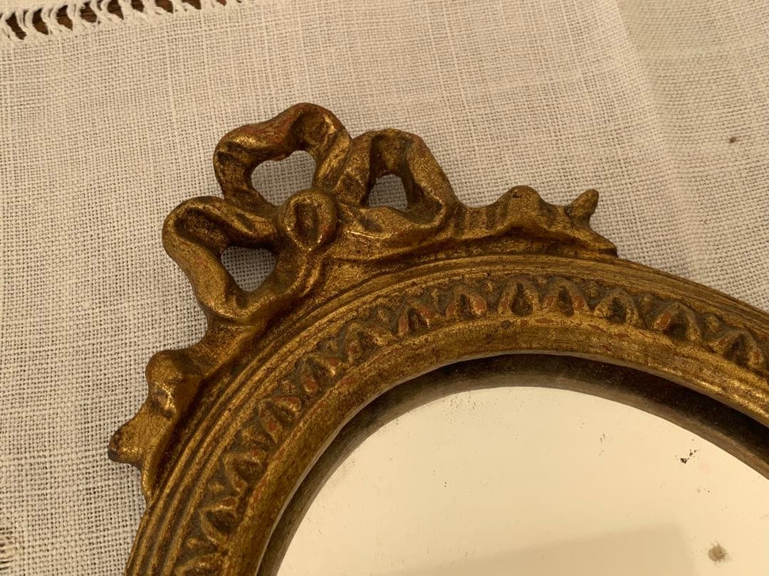 YOSHIDA フランス　蚤の市　リボンモチーフ　鏡　壁掛け　ブロカント