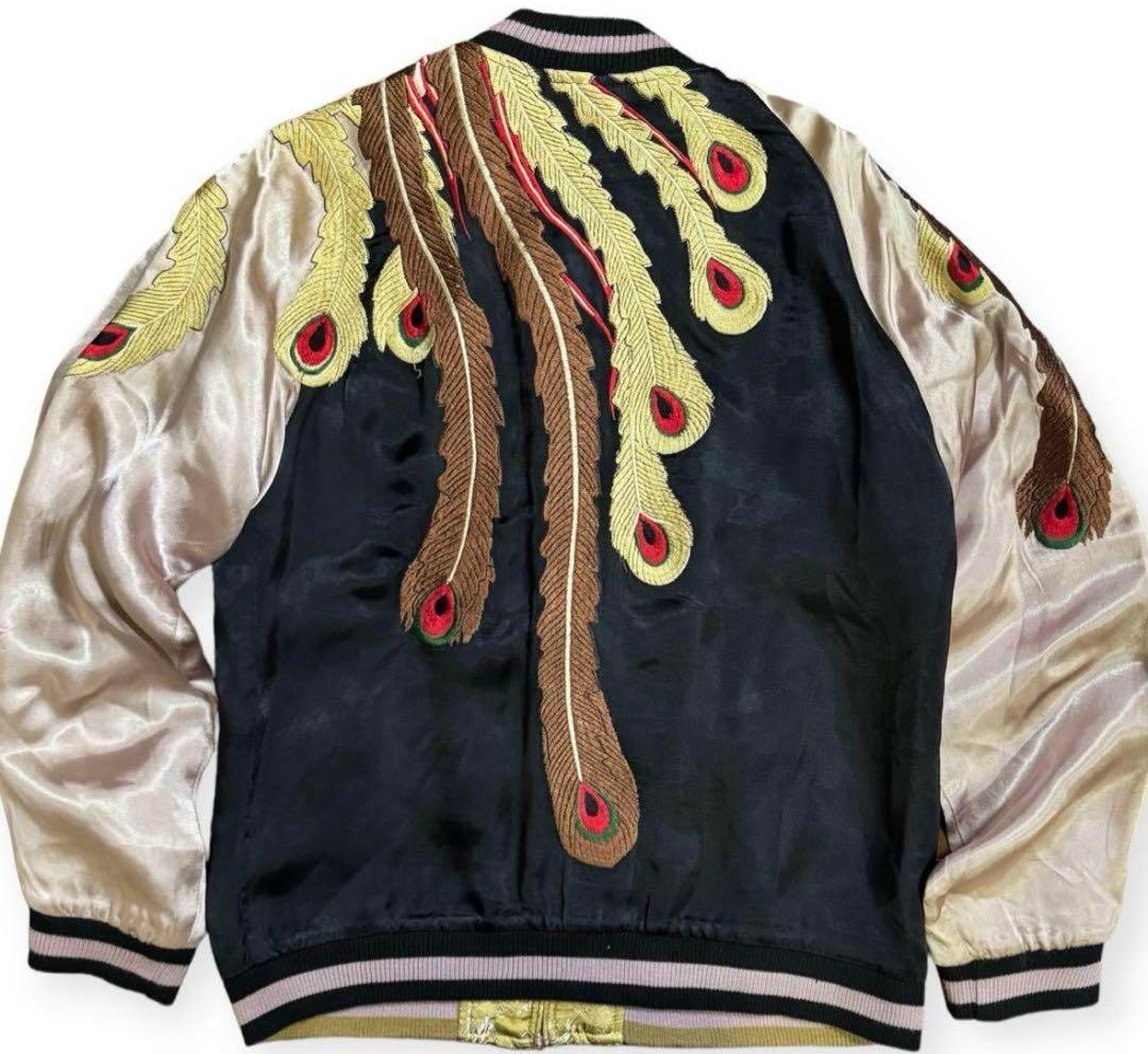 花旅楽団 鳳凰 総刺繍 リバーシブル スカジャン Mサイズ 孔雀