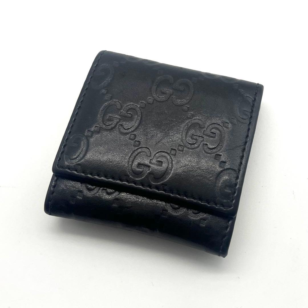 GUCCI グッチ シマ GGロゴ レザー ブラック 黒 スクエア ケース