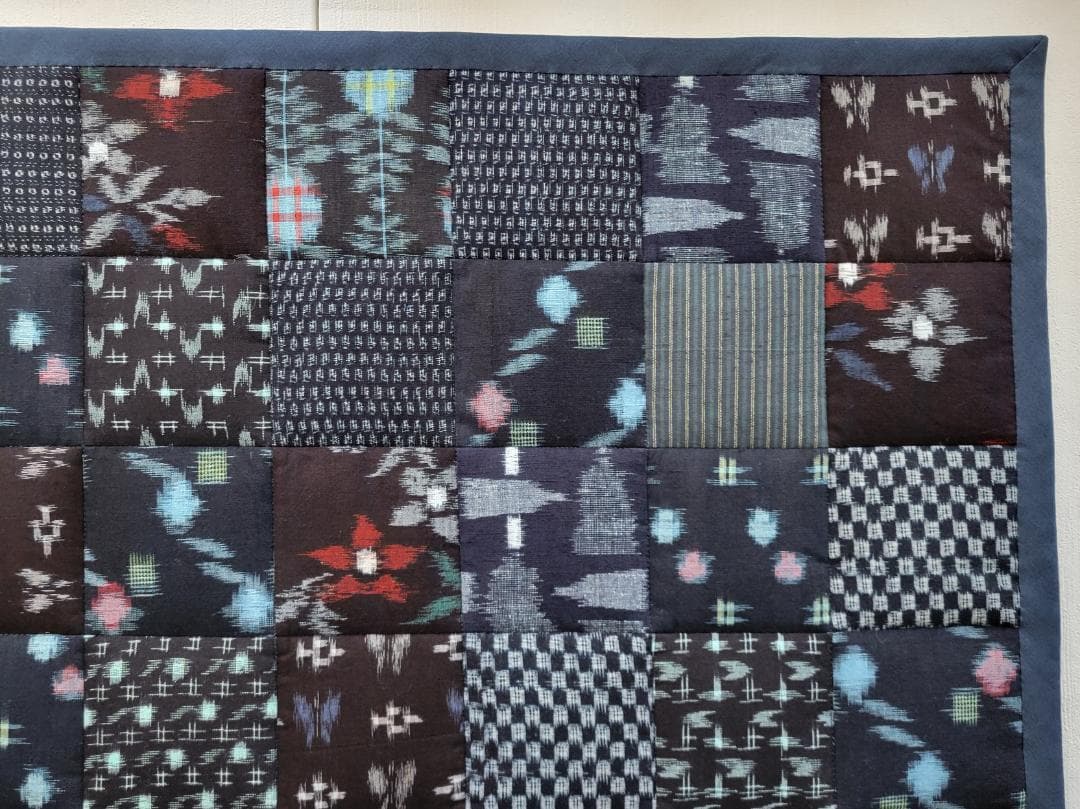 卵かけごはん 四角つなぎのパッチワークマット もめん古布 2点