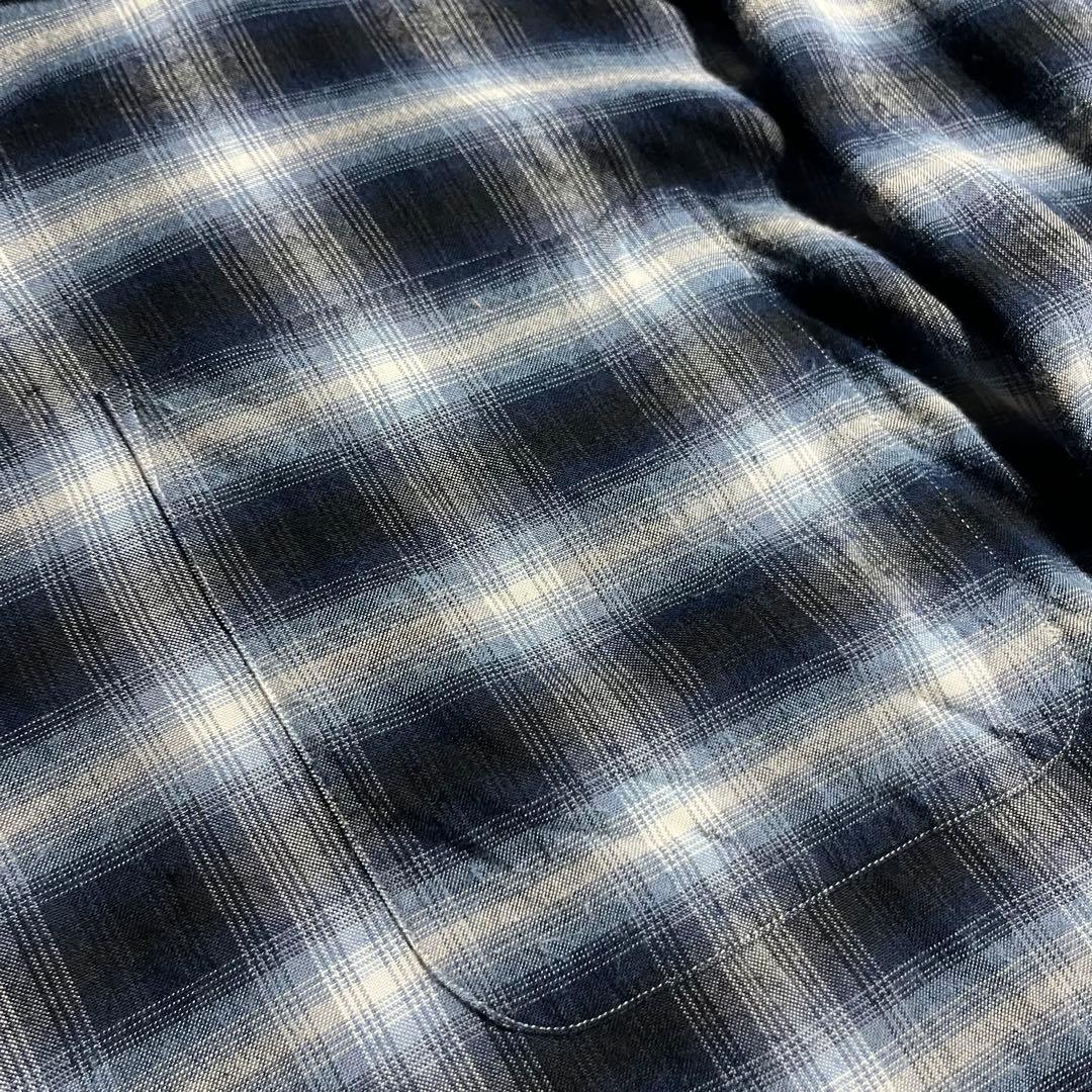 RRL ☆ 三ツ星 ☆ オンブレ チェック vintage シャツ 長袖 青 白