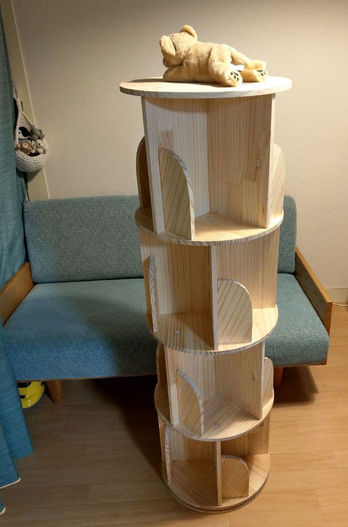 無垢材回転式本棚 4段 交互タイプ　直接引取1200円値引き