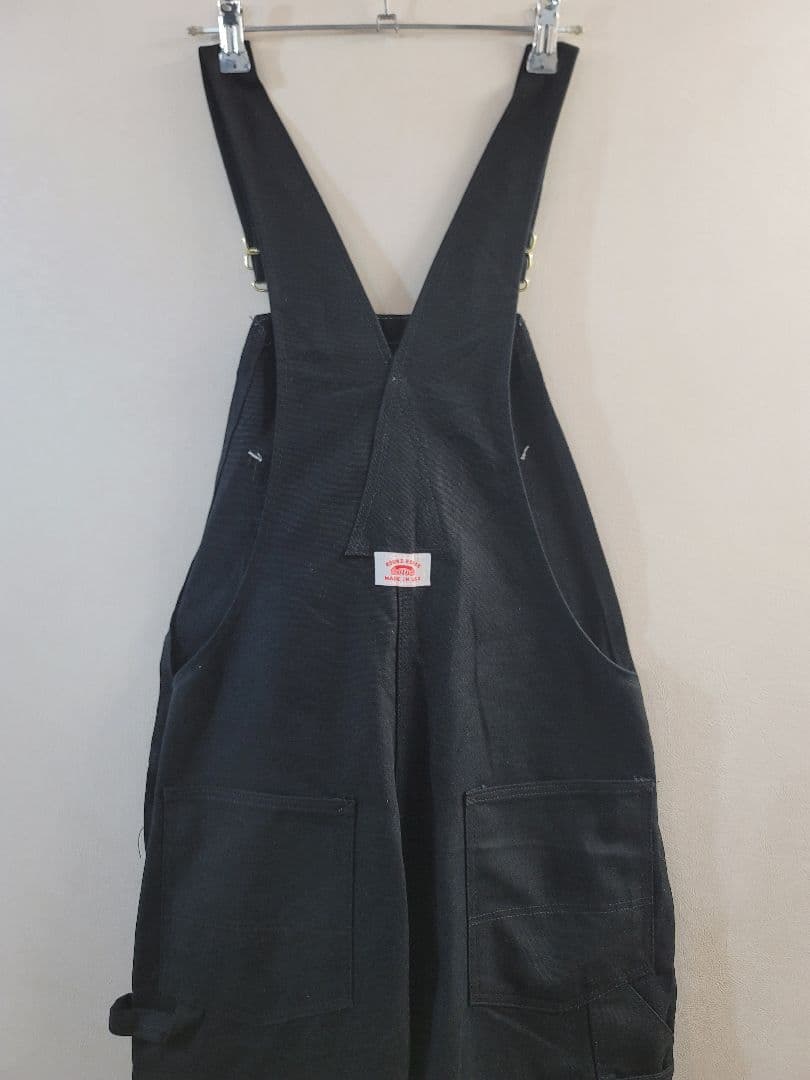 ROUND HOUSE ブラックオーバーオールw36L30　ダブルニー　ダック地