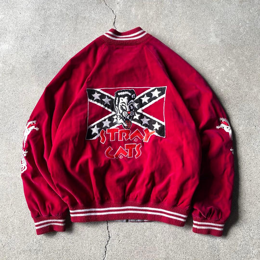 80s~ STRAY CATS 別珍 リバーシブル スカジャン ワインレッド L