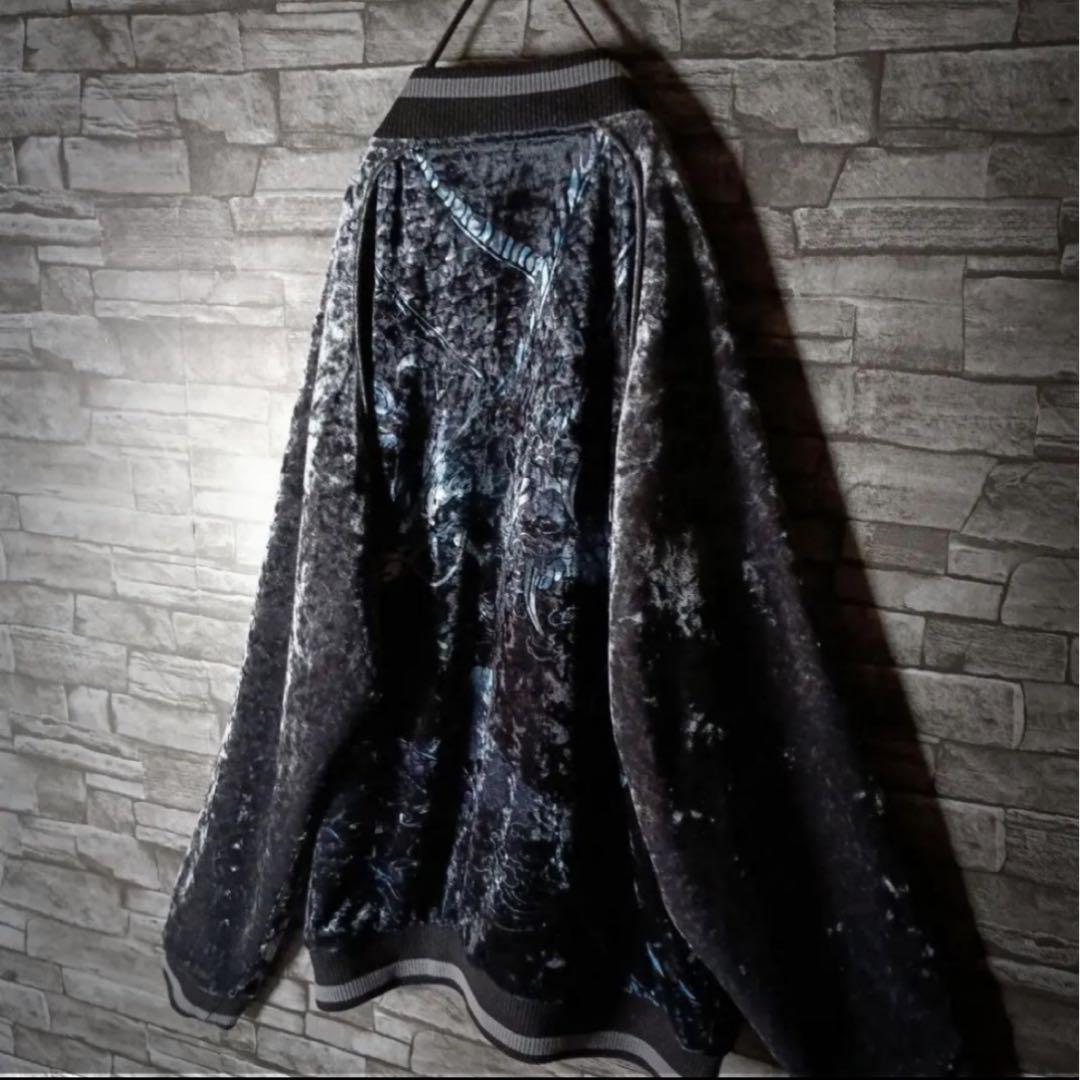 ベロア　スカジャン　ブラック✖︎シルバーグレー