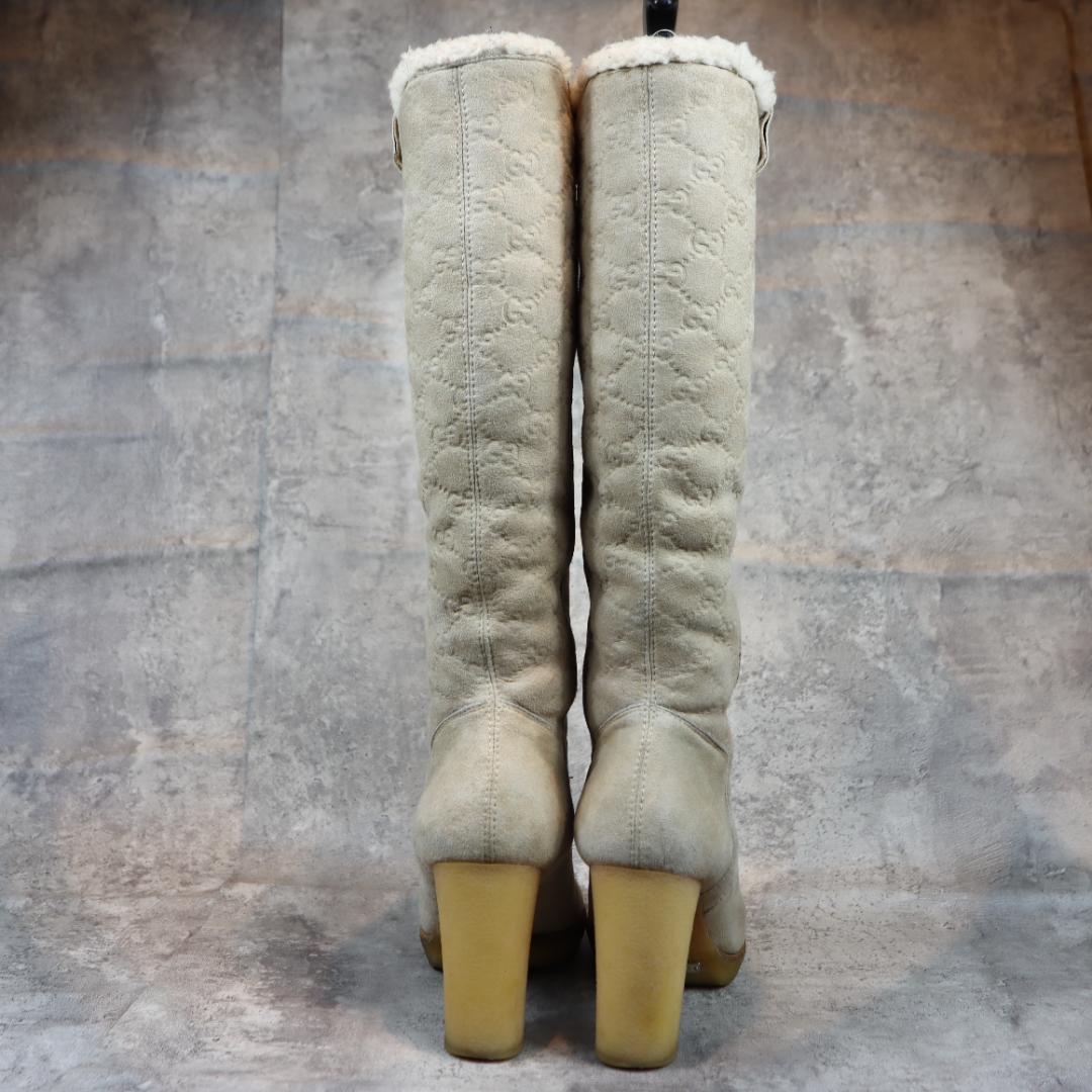 GUCCI グッチ GG柄 ロングブーツ スエード ベージュ 高級レディース