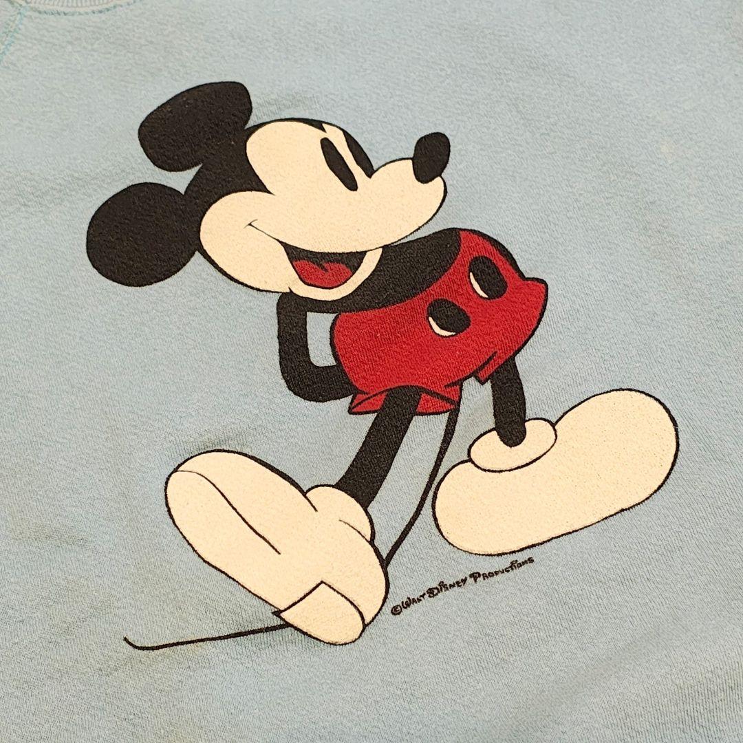 W*ス様 70s スウェット ディズニー ミッキー 白足 水色 ビンテージ 脇下