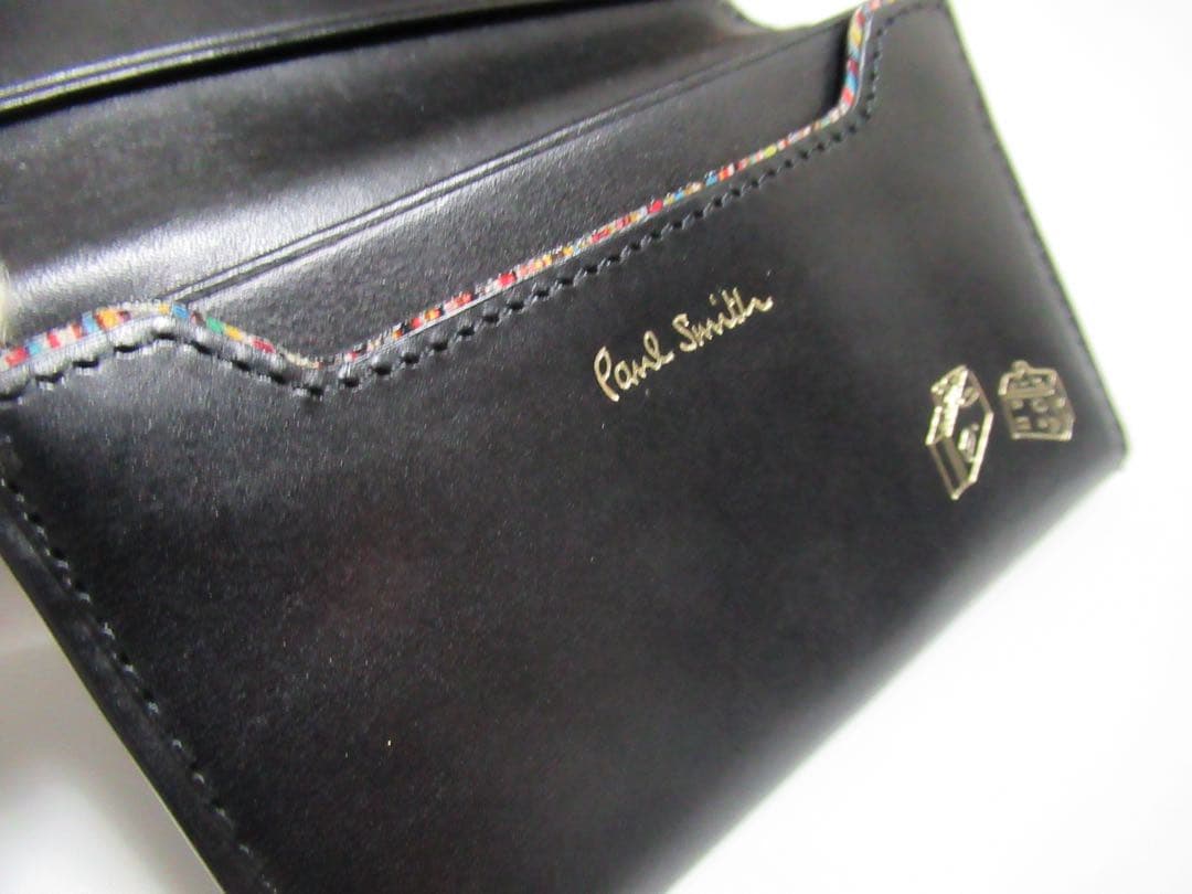 ポールスミス 新品訳あり！マルチストライプトリム牛革名刺入れ カードケース 黒