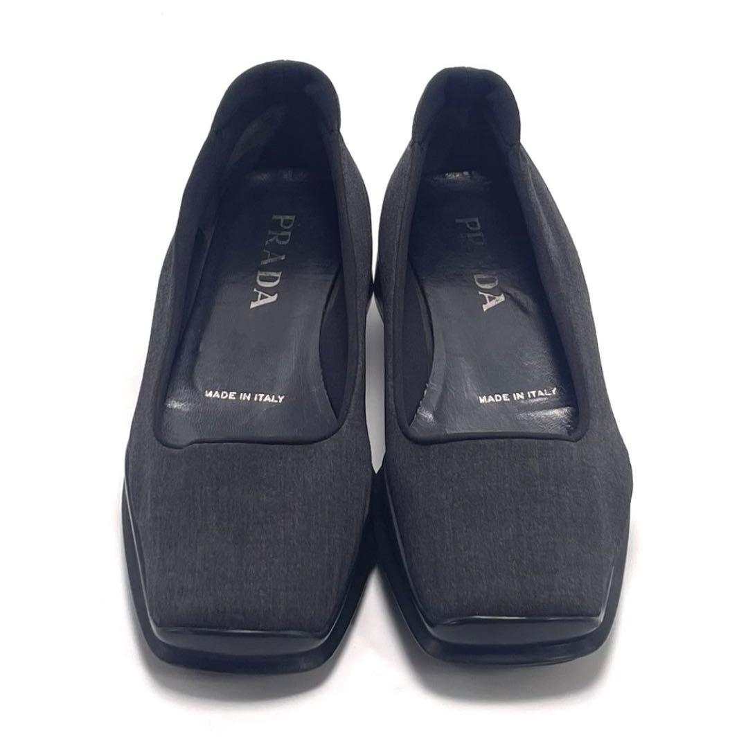 PRADA プラダ スクエアトゥ パンプス ファブリック スリッポン 24cm