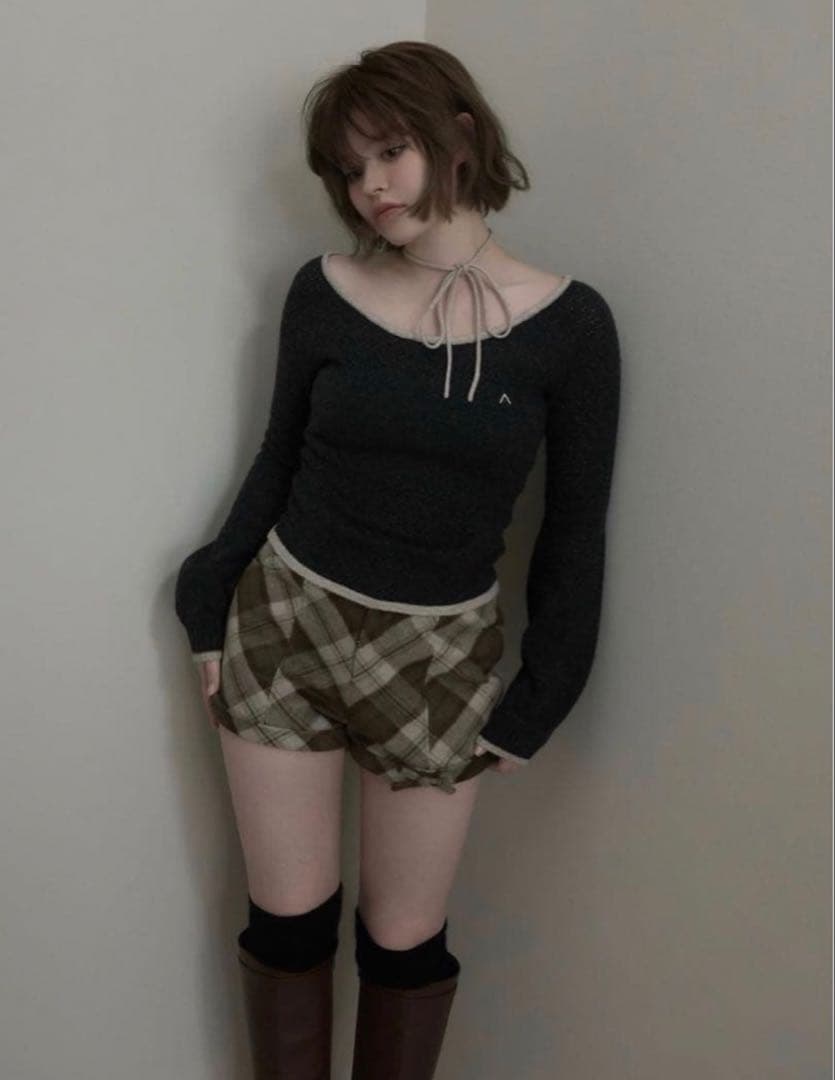 トップス andmary Milly crochet knit tops black