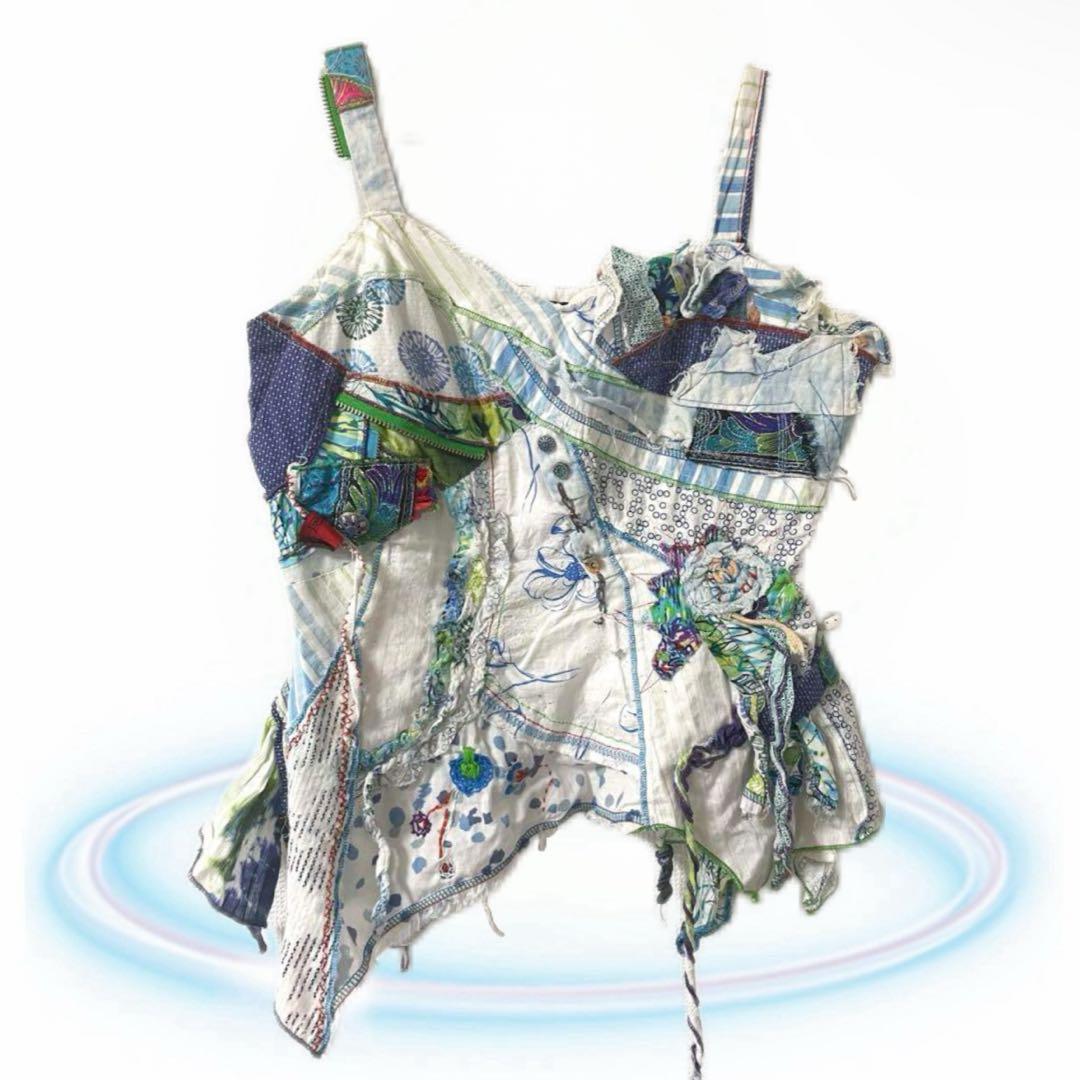 y2k 00s itimiグランジ平成 退廃美 森ガールパッチワーク 変形キャミ