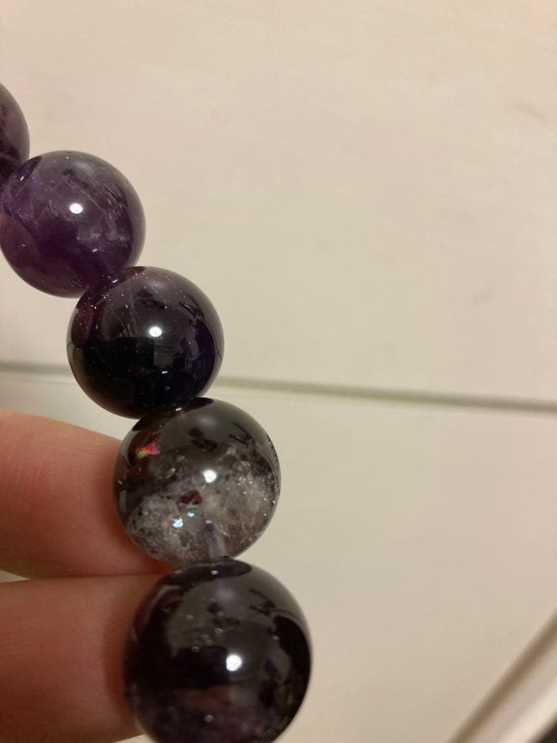 【希少】アメジストエレスチャル ブレスレット 約15〜16mm ミネラルショー