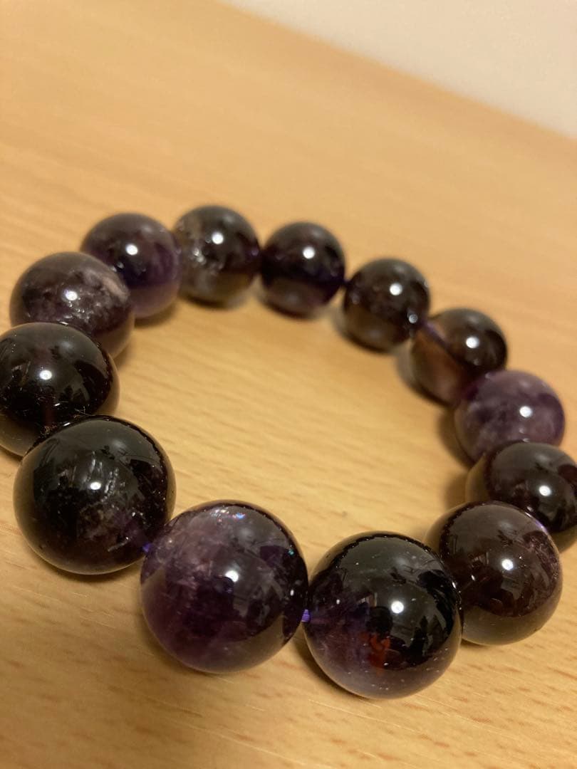 【希少】アメジストエレスチャル ブレスレット 約15〜16mm ミネラルショー