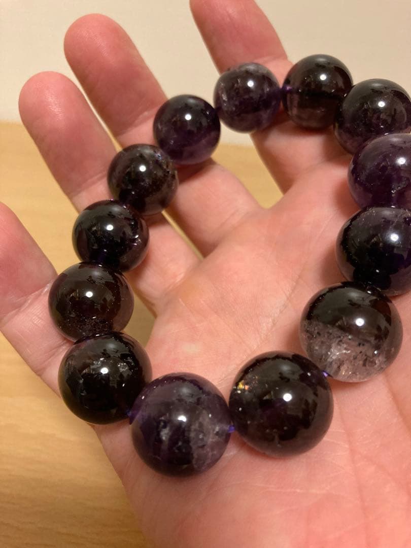 【希少】アメジストエレスチャル ブレスレット 約15〜16mm ミネラルショー