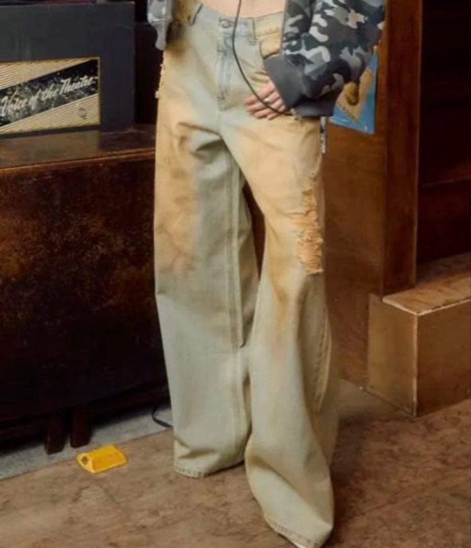 アクレント ダーティクラッシュJ/Wルーズデニムパンツ