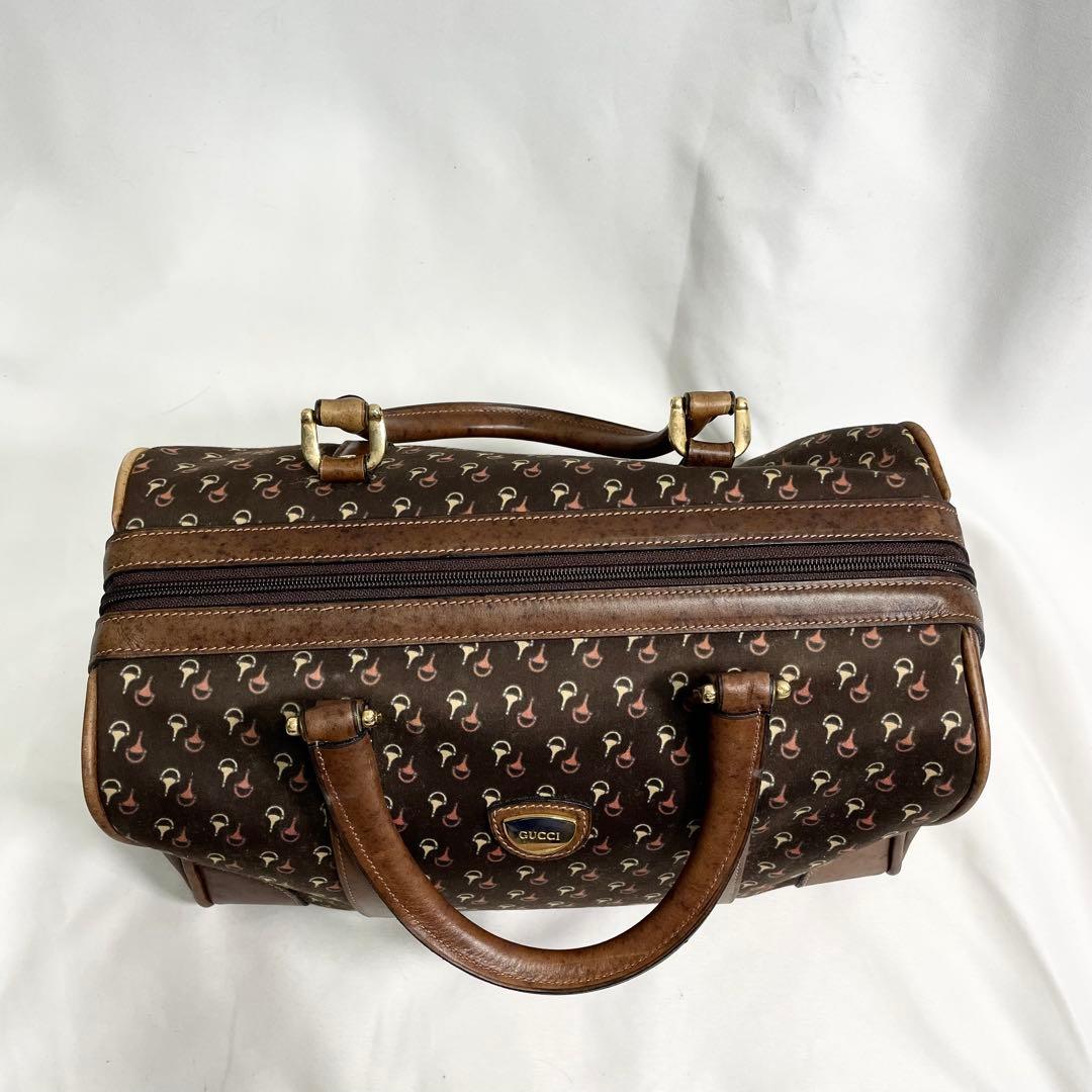 オールド グッチ ミニボストンバッグ レザー ホースビット柄 ブラウン 金金具