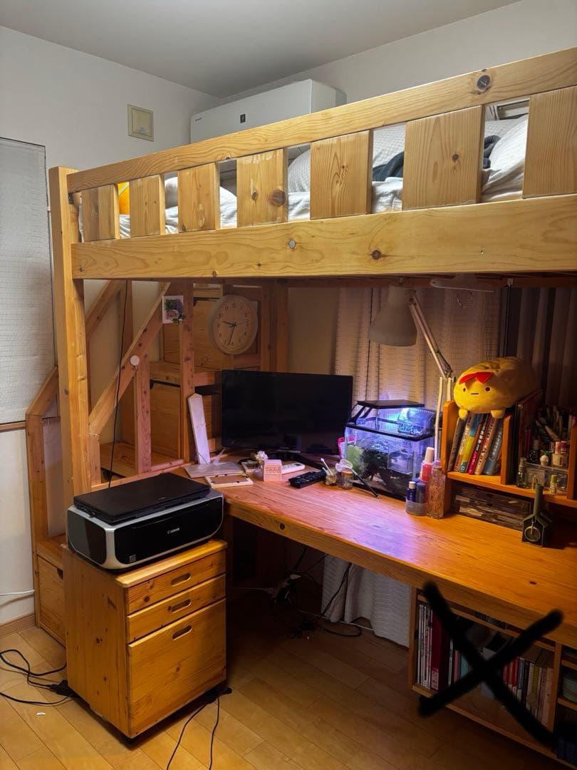 おくさん専用です！ 木製ロフトベッド デスク付き シングルサイズ