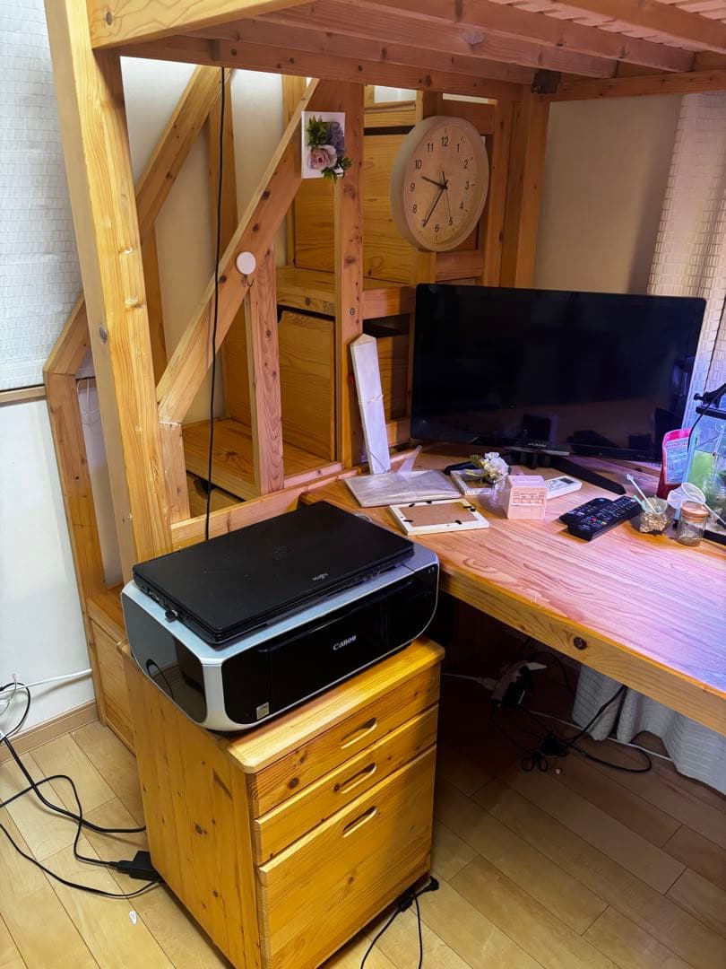 おくさん専用です！ 木製ロフトベッド デスク付き シングルサイズ