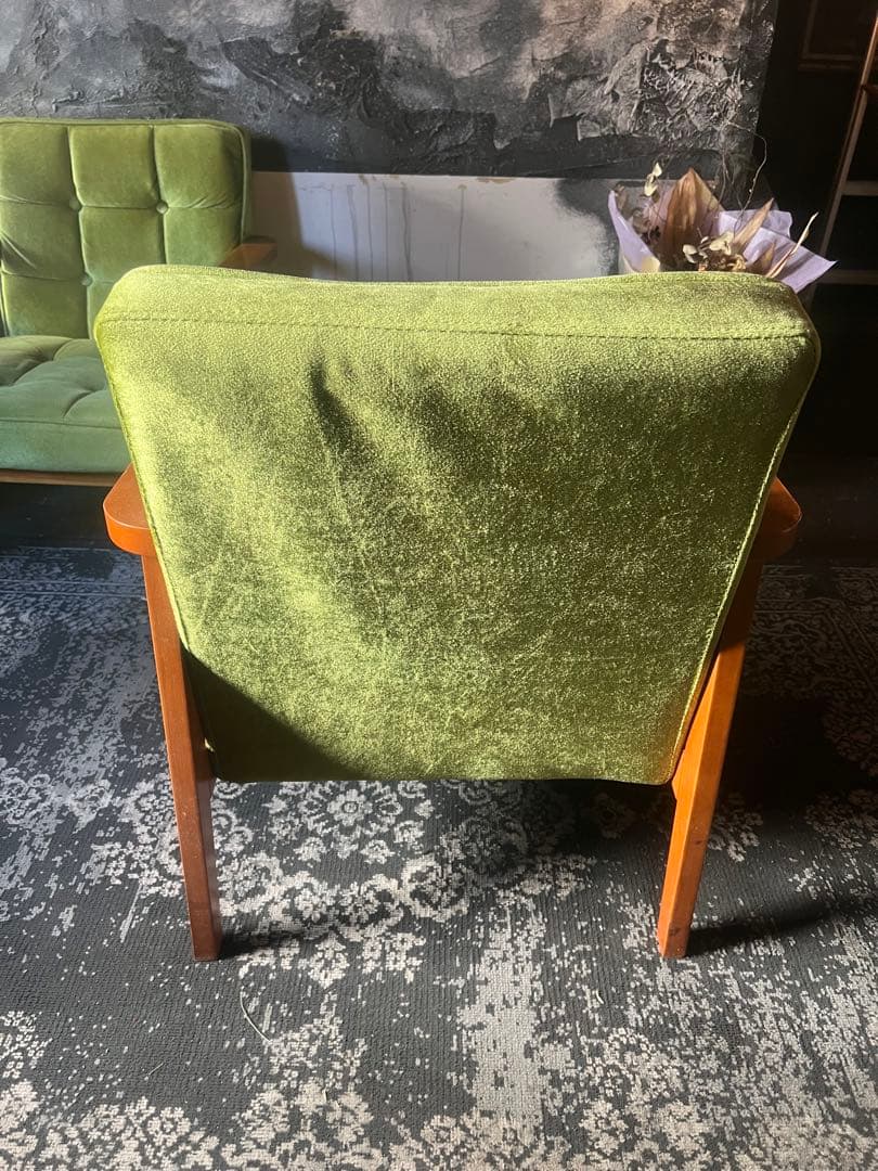 レトロ グリーンファブリック 1人掛けソファ
