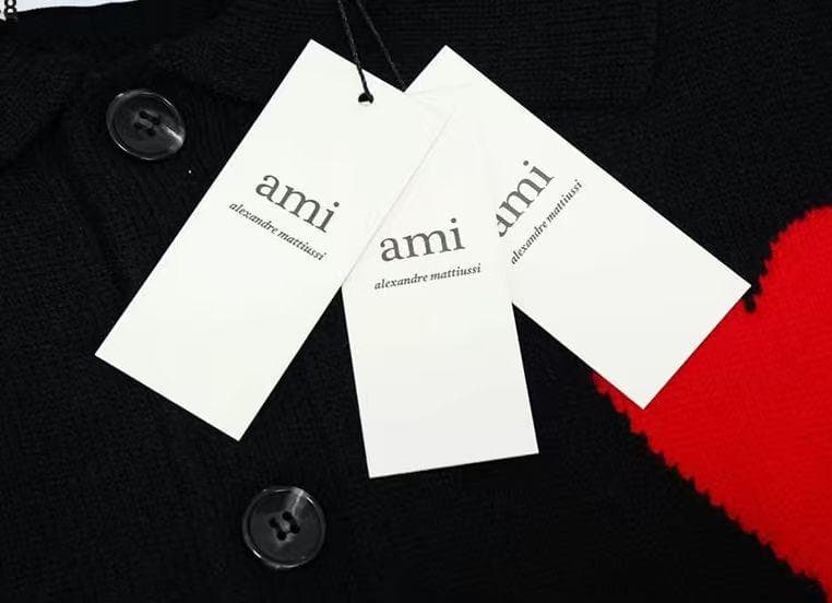 ♡AMI PARIS♡ ブラック ニットポロシャツ ハート刺繍 男女兼用