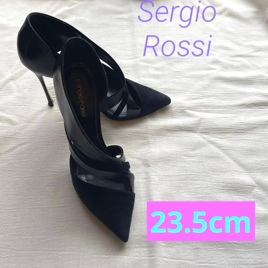 セルジオロッシ　ブラックポインテッドトゥ　ハイヒール　黒　エレガント　ブラック