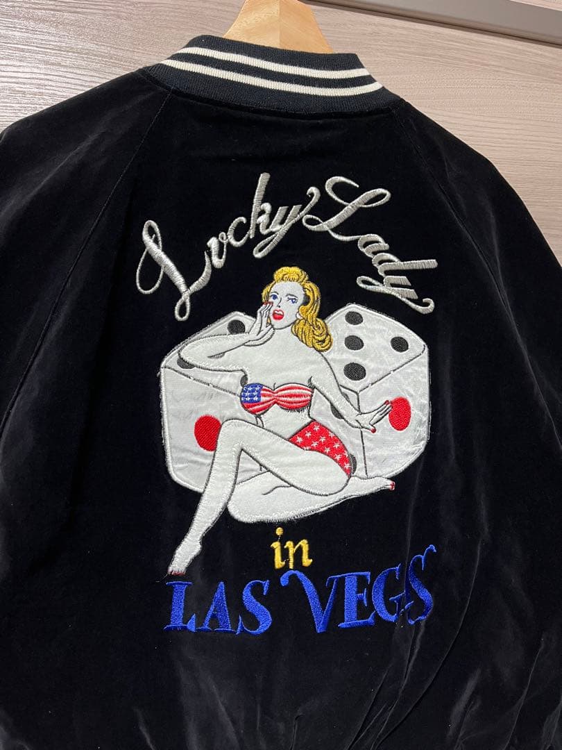 希少L★KEI SING ロサンゼルス・トランプ刺繍 ベロアスタジャン ブルゾン