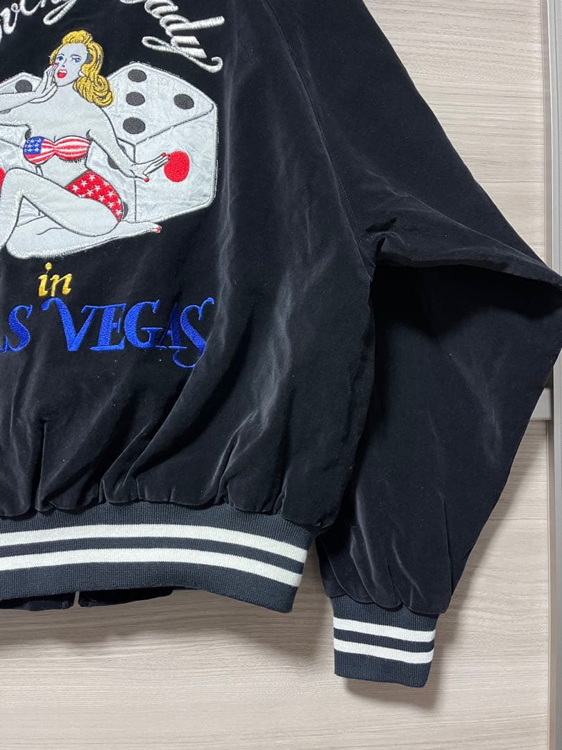 希少L★KEI SING ロサンゼルス・トランプ刺繍 ベロアスタジャン ブルゾン